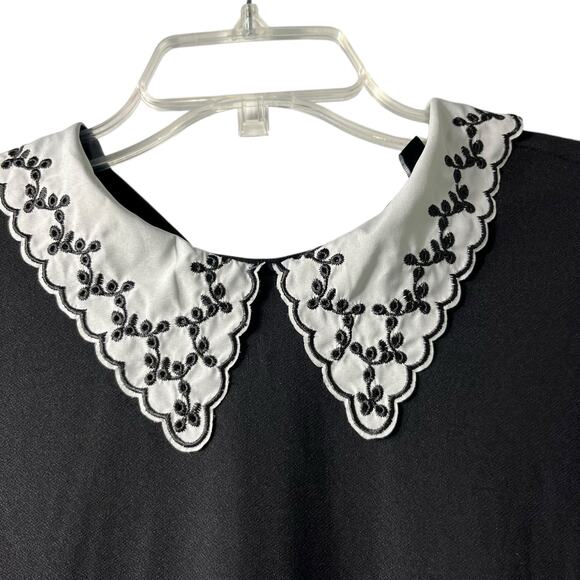 Dark‎ Academia Goth Whimsygoth Black Puff Sleeve Top Embroidered Collar S (2798) - Picture 2 of 5